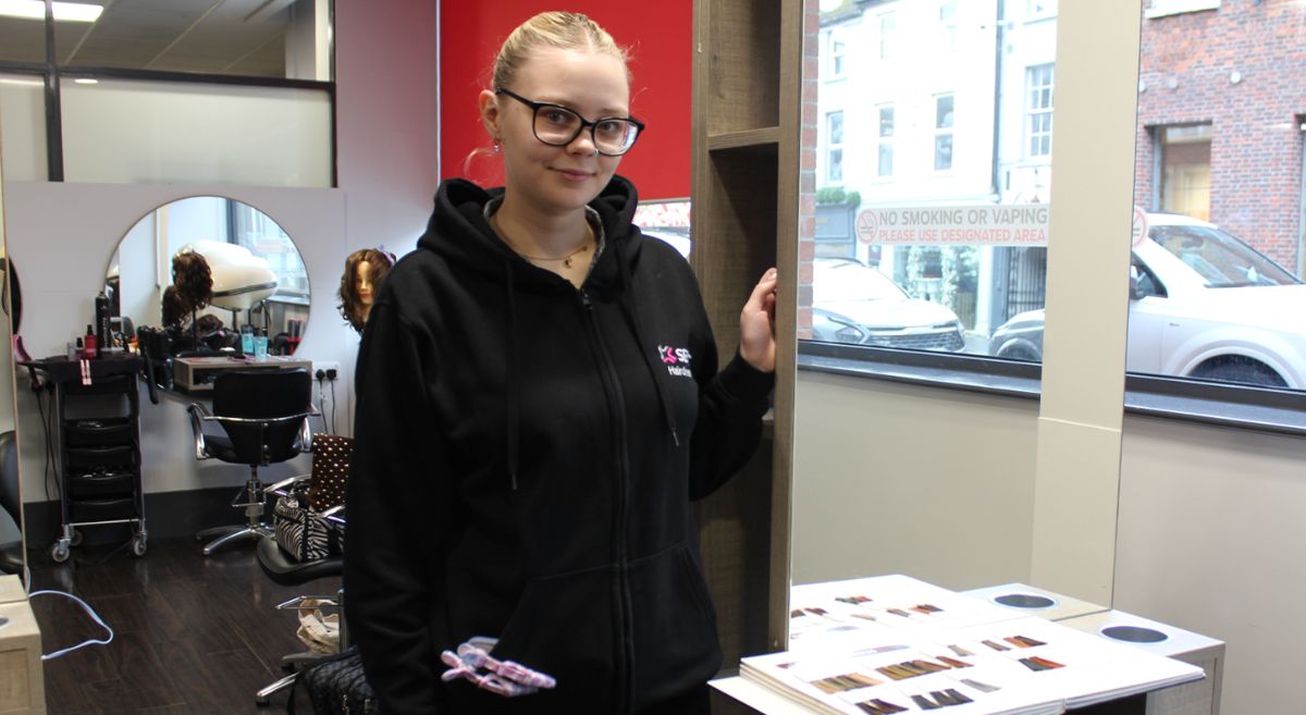 Hairdressing student Rebekah Benson in the SERC Lisburn Campus Salon